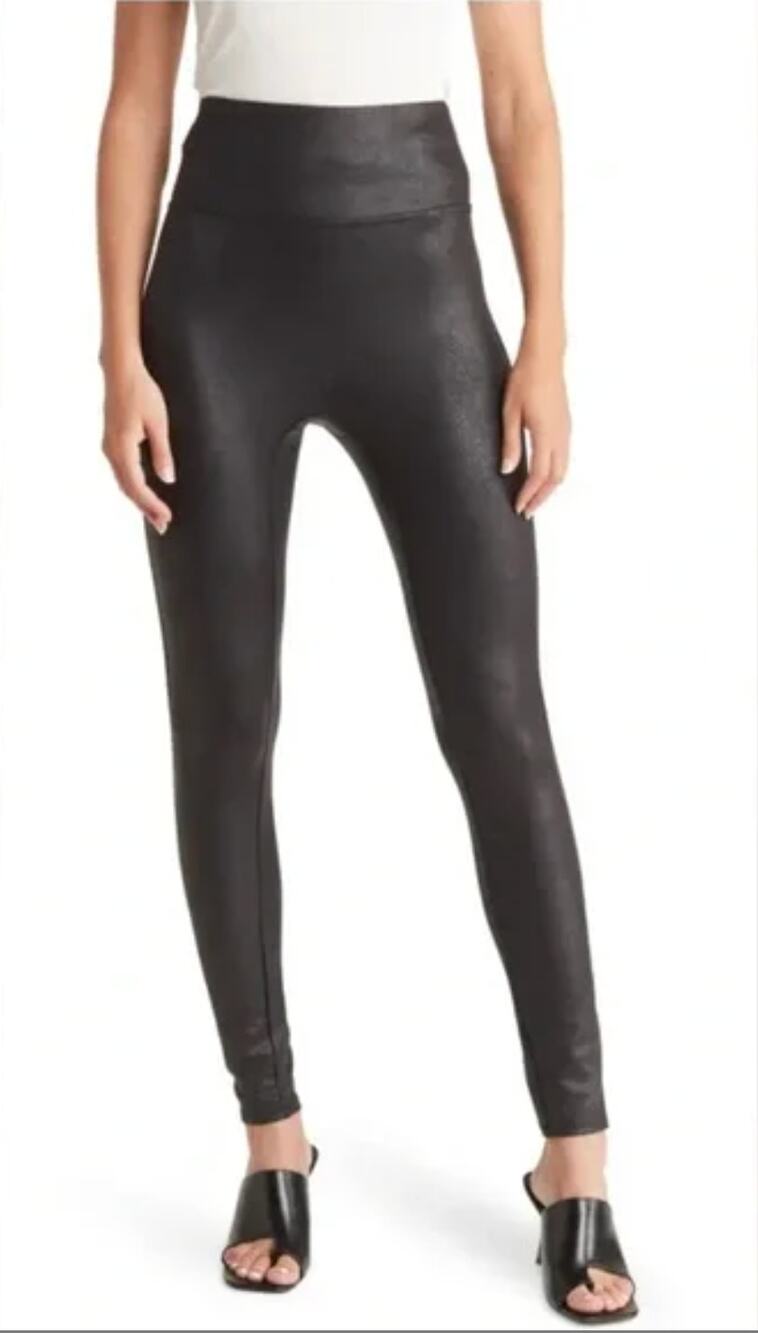 NYJD Sculpt-Her Skinny Legging Black Coated Faux Leather Leggings Size Small
